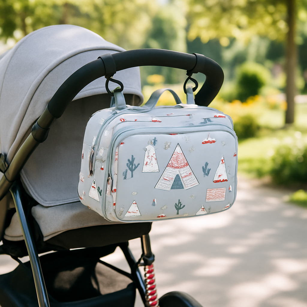 sac a langer poussette dans le parc