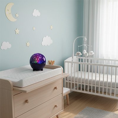 Chambre bébé avec veilleuse projecteur d'étoiles 