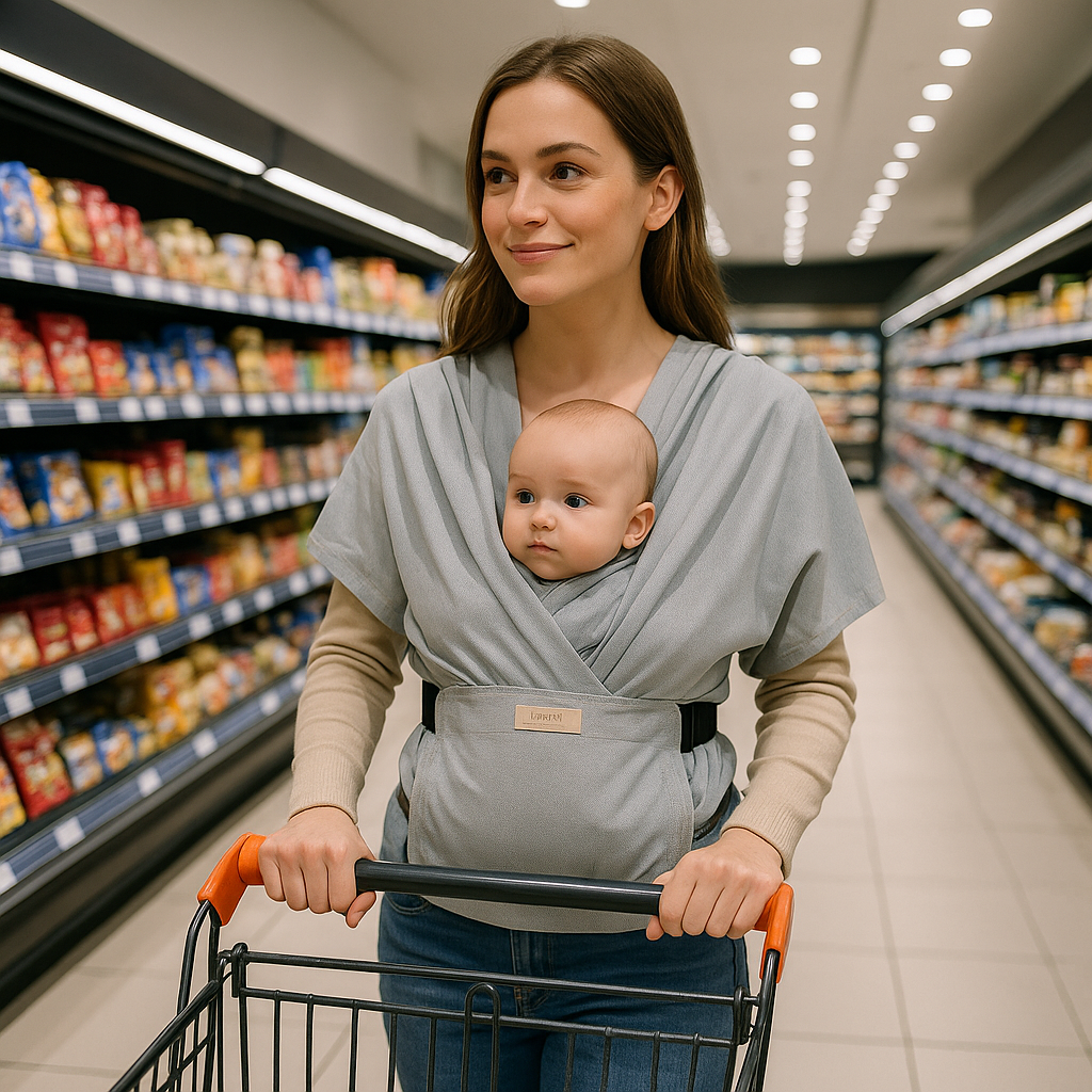 maman avec bebe dans un cadie en courrse