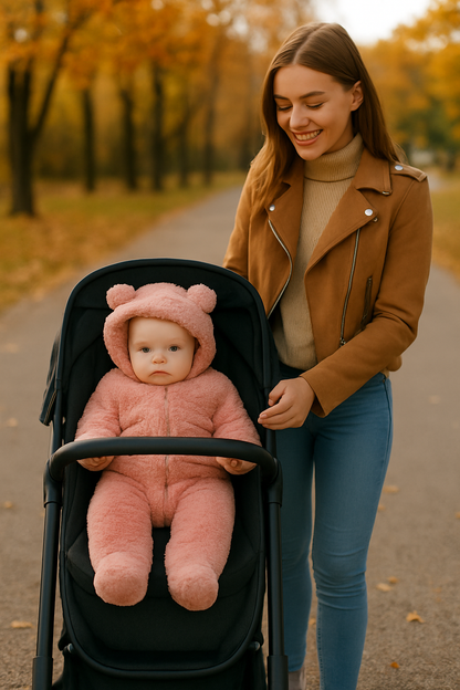 Combinaison Pilote Bébé Ourson – Fourrure Douce & Chaude – Rose & Marron