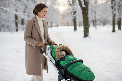 Chancelière Petite Feuille Verte avec maman et poussette