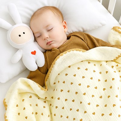 Couverture bébé aved bb et douddou qui dors couverture coeur 