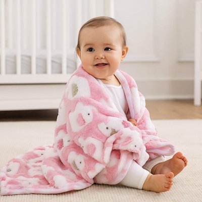 Couverture bebe rose elephant blanc