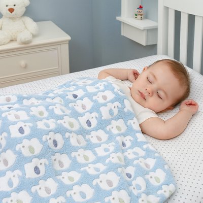Couverture bebe bleu ciel elephant bb qui dors 