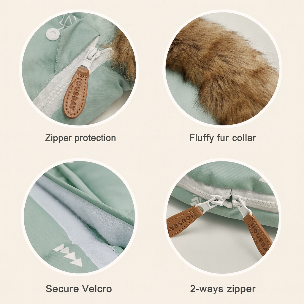 détails-chancelière-zip-protection-col-fourrure-velcro-fermeture-éclair-double-sens