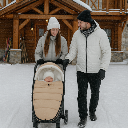 parents-bebe-chalet-neige-chancelière-beige