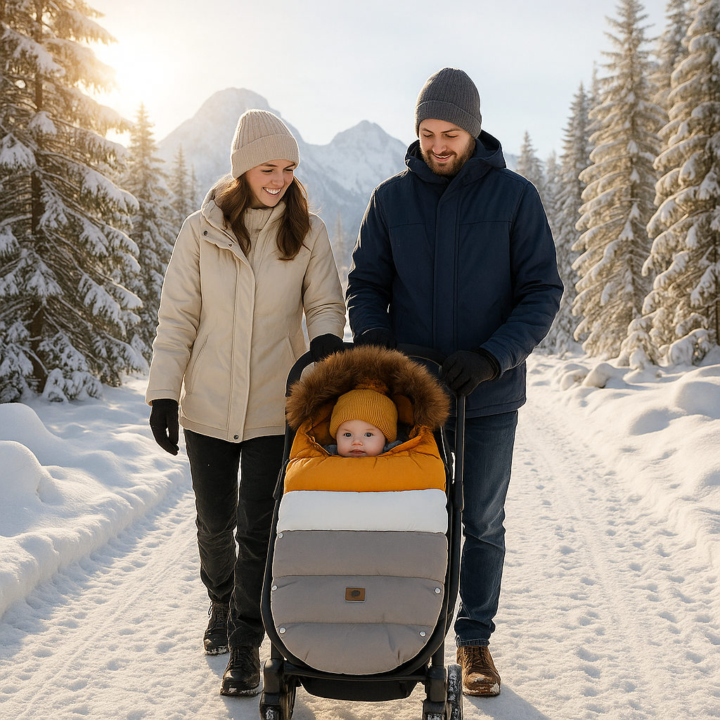 Chanceliere  yellow white grey avec parents se promene dans la neige 