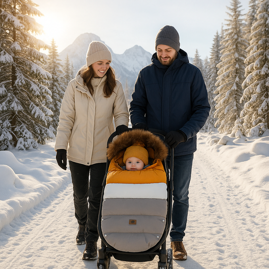 Chanceliere  yellow white grey avec parents se promene dans la neige 