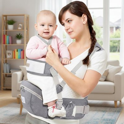 Porte bebe maman avec bebe dans le salon 