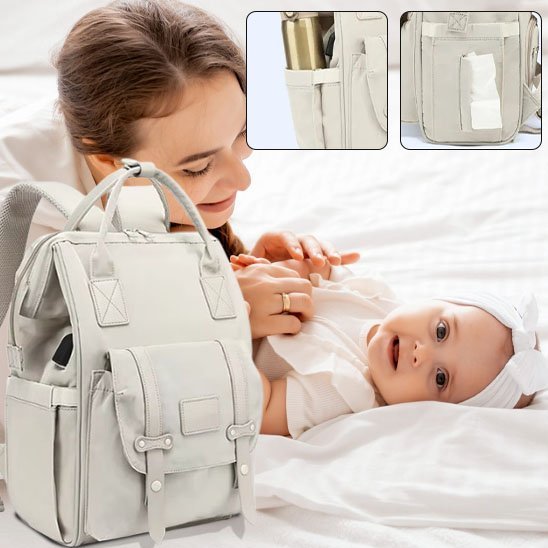 Sac a dos a  langer | Élégance Pratique - Monde Poussin maman tenant la main de son bebe 